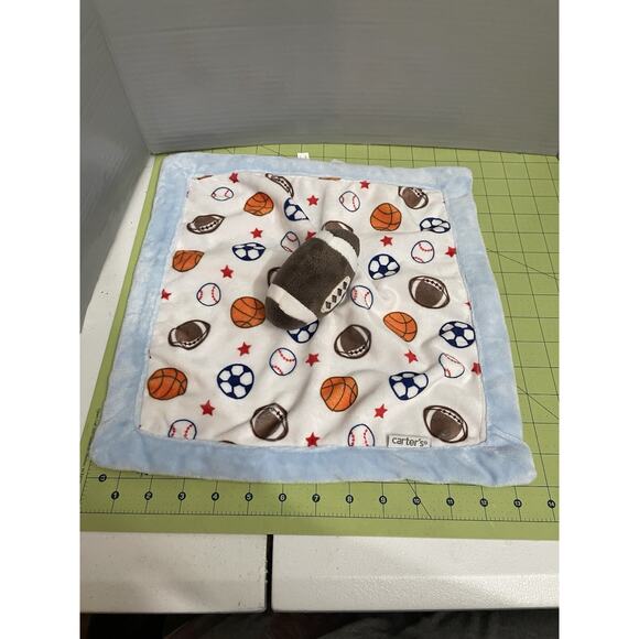 Carters Blue Plush FOOTBALL Sports Themed Baby LOVEY Lovie Security Blanket - Picture 4 of 9